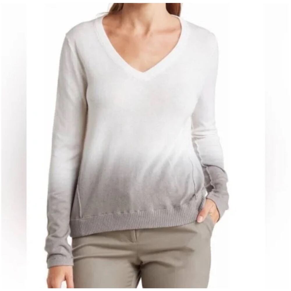 ATM Anthony Thomas Melillo Sweater Women Size Small White Gray Ombre Cotton Soft